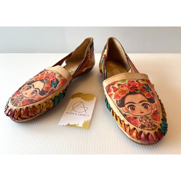 Tortuga Huarche Artesenal Anime Frida Kahlo Print Flats, Size 6 (US) 23 (MX) - Picture 1 of 11